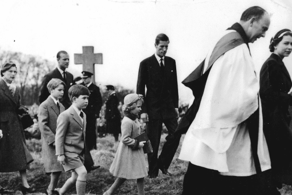 HM Queen Elizabeth and members of the Royal Family visiting All Saints Church Lubenham when staying with the Wernher Family at Thorpe Lubenham Hall.